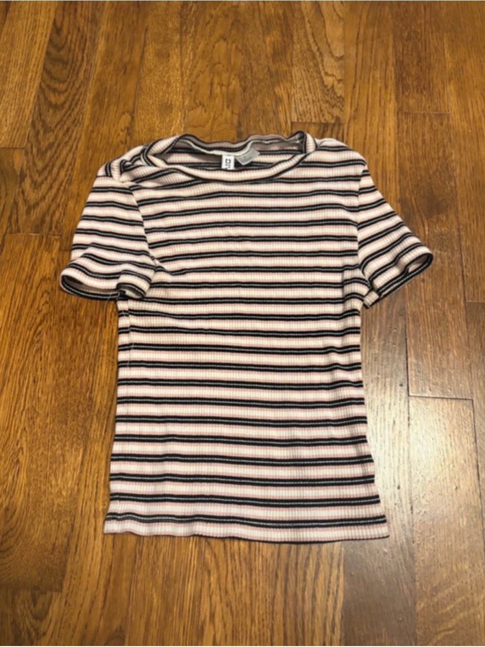 Women’s Pink & Black Striped Ribbed Crop Top